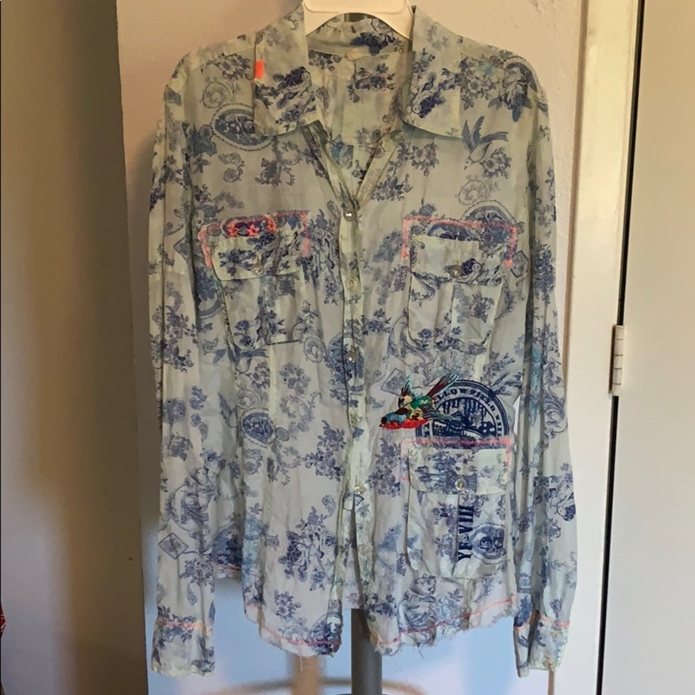 Johnny Was Yellowbird Blue Sparrow Edition shirt
